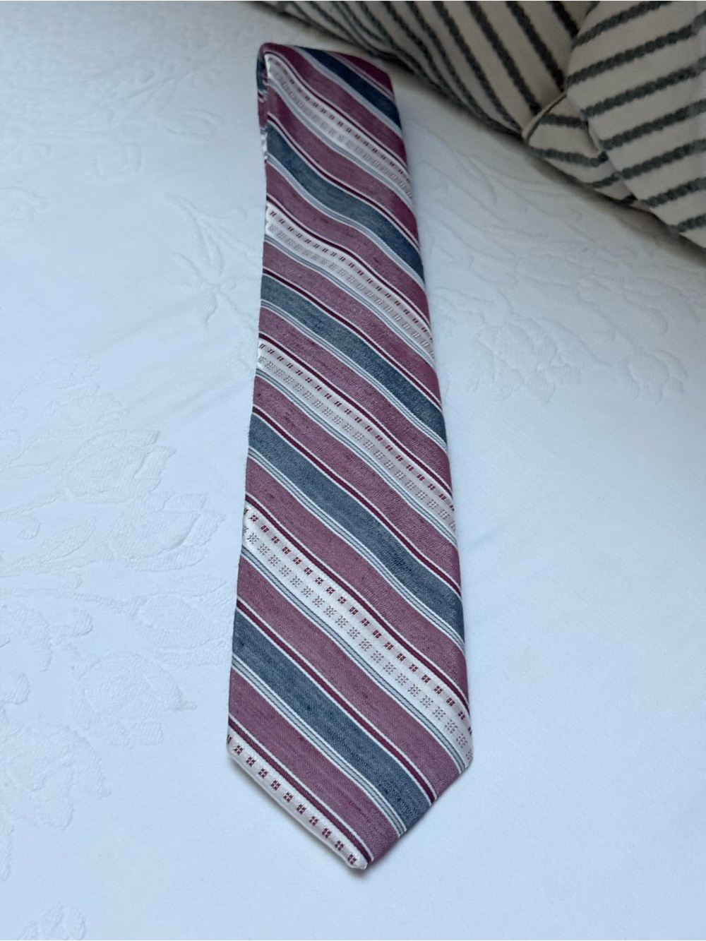 Men's Burgundy and Gray Striped Dress Tie